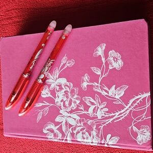 Roobee by Mara-Mi Pink Journal w/ Flowers.  Plus 2 Red Pens.